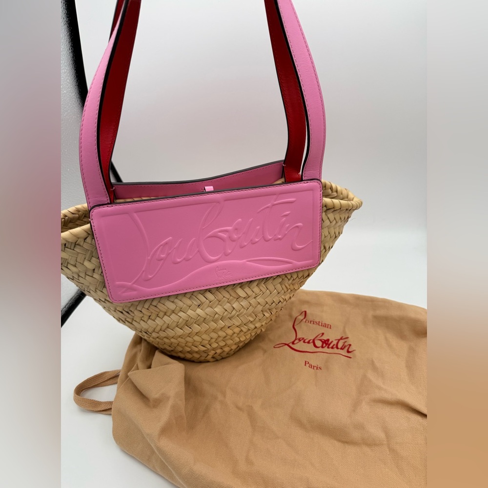 Christian Louboutin Cabata Mini Pink and Tan Woven Tote